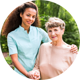 caregiver and senior smiling