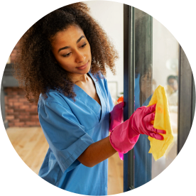 caregiver cleaning window